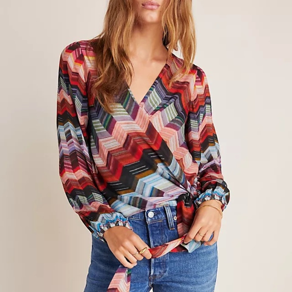 Anthropologie CONDITIONS APPLY Wrap Chevron Blouse